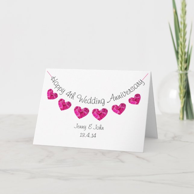 Happy 4th Wedding Anniversary flower heart bunting Card (Front)