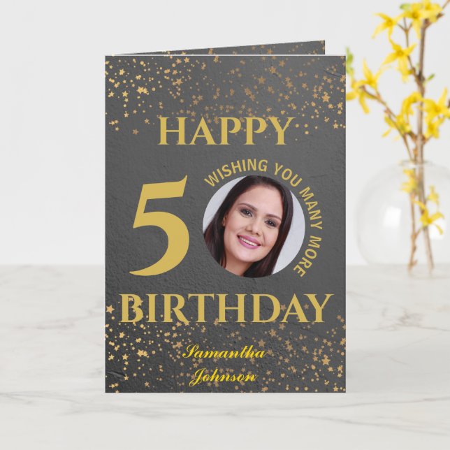 Happy 50 Birthday Folded Greeting Card (Yellow Flower)