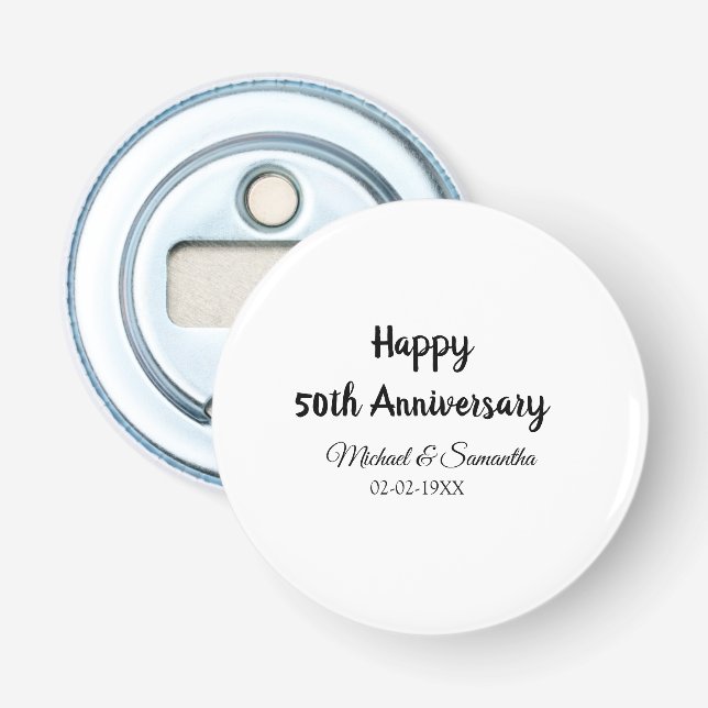 Happy 50th anniversary add couple name date weddin bottle opener (Front)