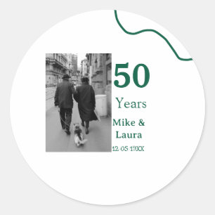 Happy 50th anniversary add couple name date weddin classic round sticker