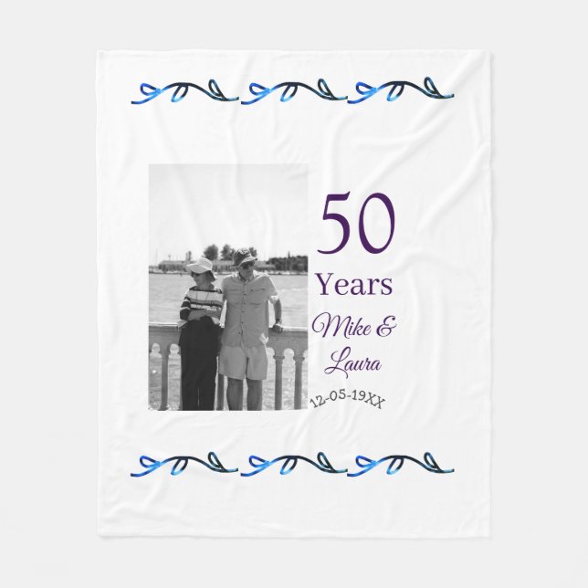 Happy 50th anniversary add couple name date weddin fleece blanket (Front)