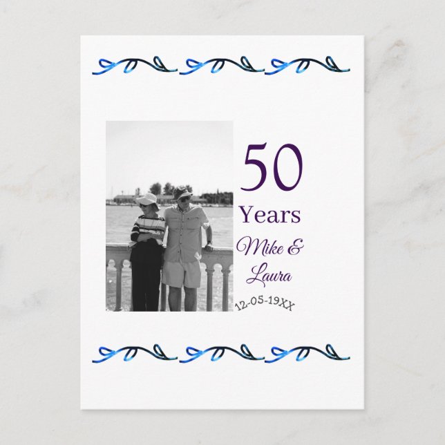 Happy 50th anniversary add couple name date weddin postcard (Front)