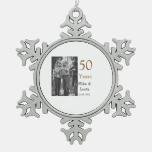Happy 50th anniversary add couple name date weddin snowflake pewter christmas ornament