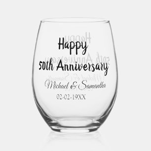 Happy 50th anniversary add couple name date weddin stemless wine glass
