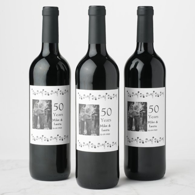 Happy 50th anniversary add couple name date weddin wine label (Bottles)