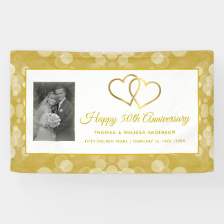 HAPPY 50TH ANNIVERSARY CHAMPAGNE GOLD HEARTS BANNER