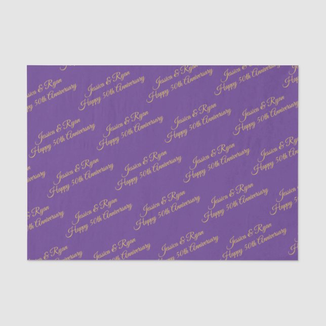 Happy 50th Anniversary DIY Names/Year, Gold Script Tissue Paper (Front)