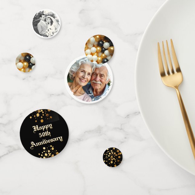 Happy 50th Anniversary Gold and Black Personalized Confetti (Group)
