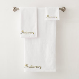 Happy 50th Anniversary Gold Font Bath Towel Set
