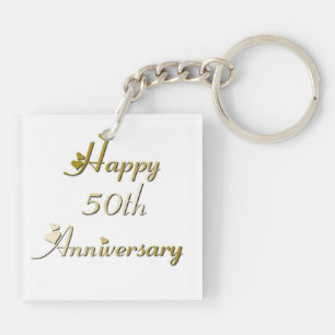 Happy 50th Anniversary Gold Font Keychain