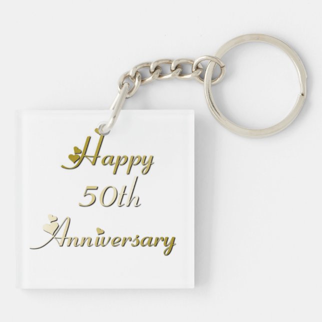 Happy 50th Anniversary Gold Font Keychain (Back)