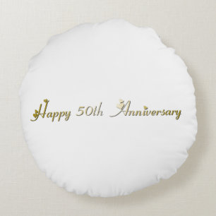 Happy 50th Anniversary Gold Font Round Pillow