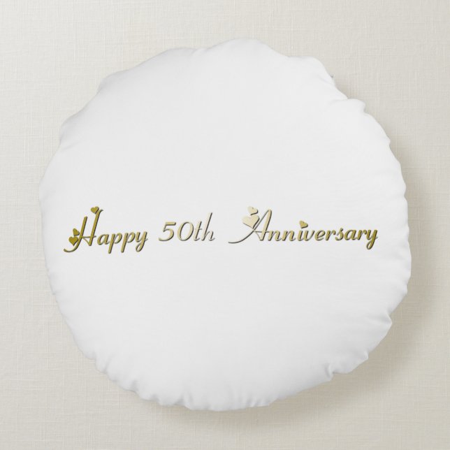 Happy 50th Anniversary Gold Font Round Pillow (Back)