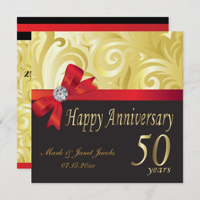 Happy 50th Anniversary | Gold Swirls Invitation (Front/Back)