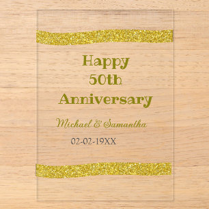 Happy 50th anniversary golden glitter border grey  acrylic invitations