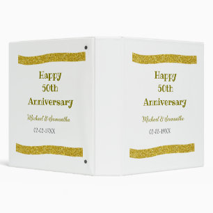 Happy 50th anniversary golden glitter border grey binder
