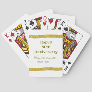 Happy 50th anniversary golden glitter border grey  playing cards