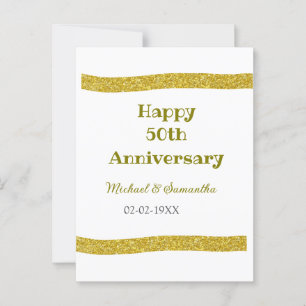 Happy 50th anniversary golden glitter border grey  postcard