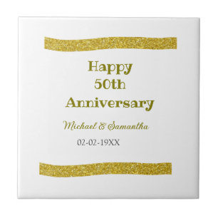 Happy 50th anniversary golden glitter border grey tile