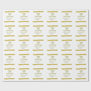 Happy 50th anniversary golden glitter border grey wrapping paper