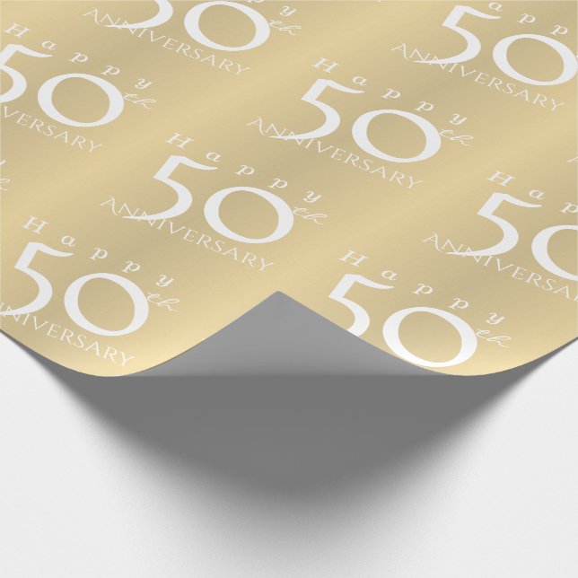 "Happy 50th Anniversary" Matte Gold Colour Wrapping Paper (Corner)
