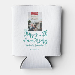 Happy 50th anniversary photo turquoise bow name da can cooler