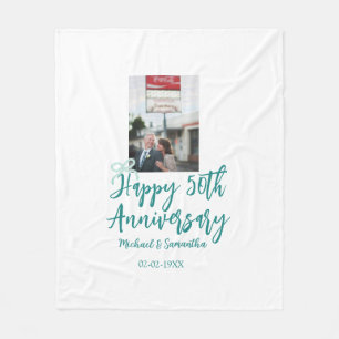 Happy 50th anniversary photo turquoise bow name da fleece blanket