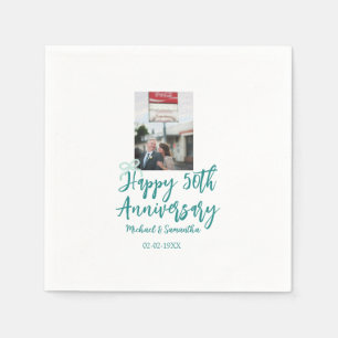 Happy 50th anniversary photo turquoise bow name da napkin
