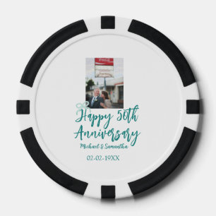 Happy 50th anniversary photo turquoise bow name da poker chips