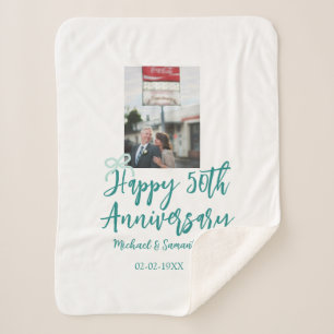 Happy 50th anniversary photo turquoise bow name da sherpa blanket