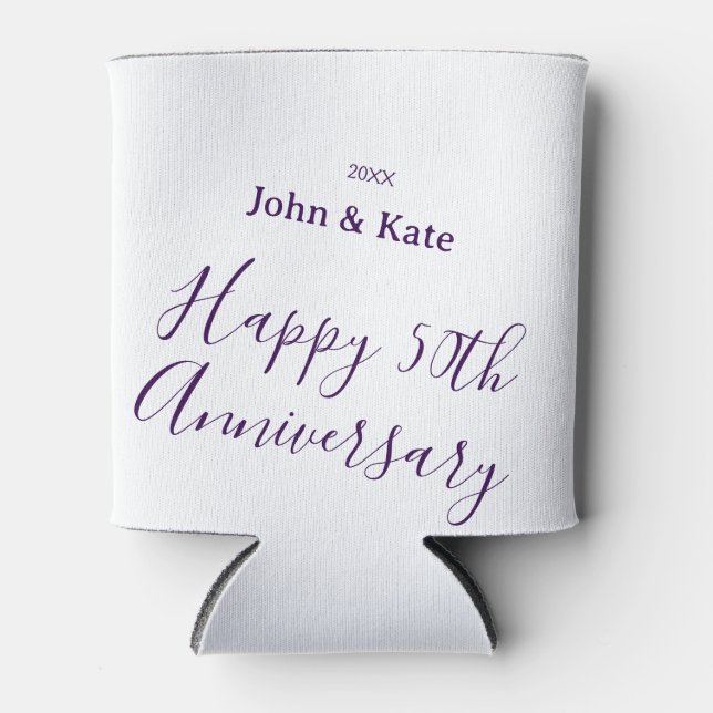 Happy 50th anniversary purple name year simple  can cooler (Front)