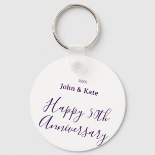Happy 50th anniversary purple name year simple keychain