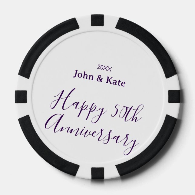 Happy 50th anniversary purple name year simple  poker chips (Front)