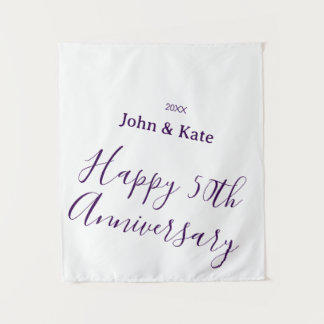 Happy 50th anniversary purple name year simple  tapestry