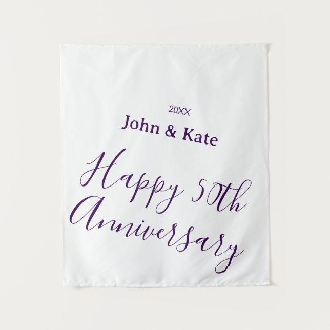Happy 50th anniversary purple name year simple  tapestry (Front)
