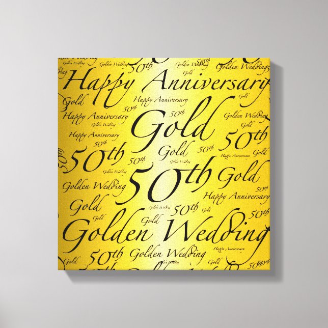 Happy 50th Anniversary Word Art Graphic Canvas Print (Front)