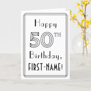 Happy 50th Birthday, Art Deco Style w/ Custom Name Card