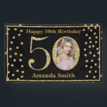 Happy 50th Birthday Banner Black and Gold Photo<br><div class="desc">Happy 50th Birthday Banner Black and Gold Glitter Confetti with custom photo. Printable Digital. For further customization,  please click the "Customize it" button and use our design tool to modify this template.</div>