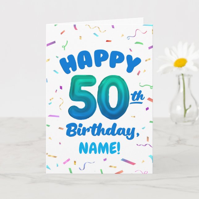 Happy 50th Birthday Card with Custom Name (Small Plant)