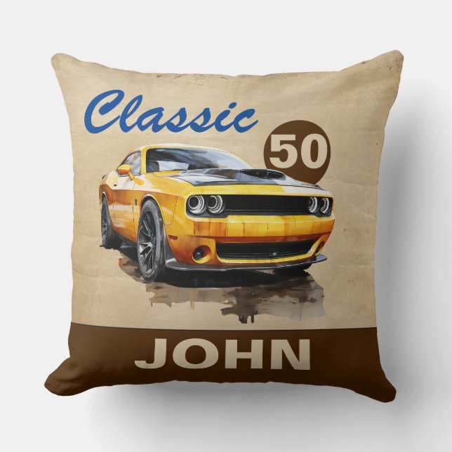 happy 50th birthday Classic Muscle Car Throw Pillow (Front)