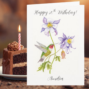 Happy 50th Birthday Columbine with Hummingbird Card