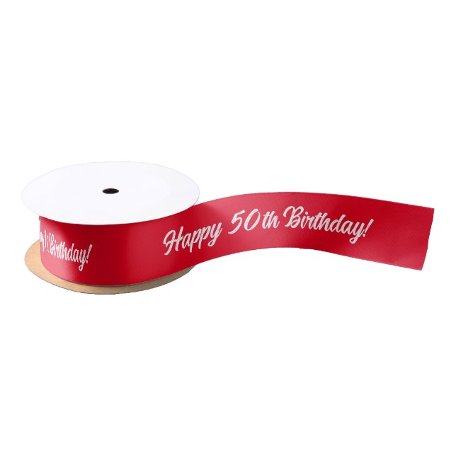 Happy 50th Birthday custom gift ribbon (red) Satin Ribbon (Spool)