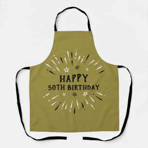 Happy 50th Birthday Fireworks Gold Black White Apron
