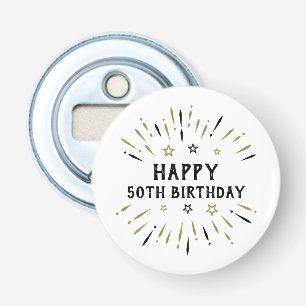 Happy 50th Birthday Fireworks White Black Gold Bottle Opener