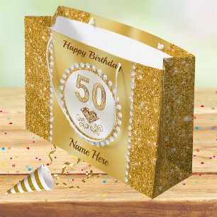 Happy, 50th Birthday Gift Bag, for Her in 4 Sizes Large Gift Bag