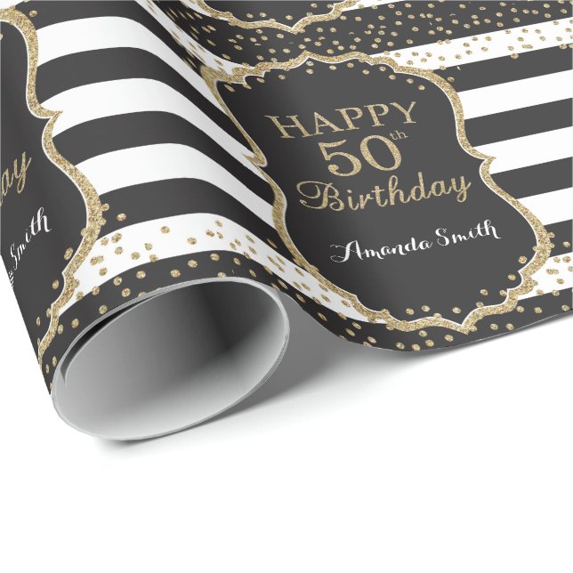 Happy 50th Birthday Gold Glitter Wrapping Paper (Roll Corner)