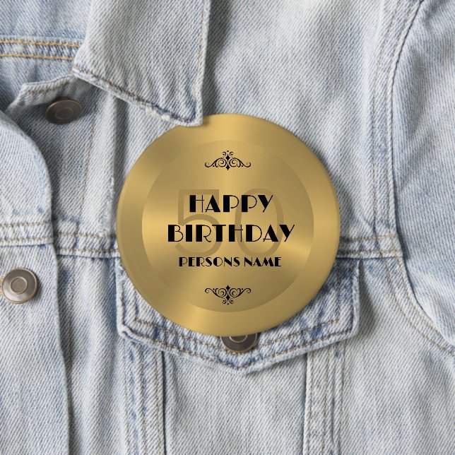 Happy 50th birthday  Gold tones background 4 Inch Round Button (In Situ)