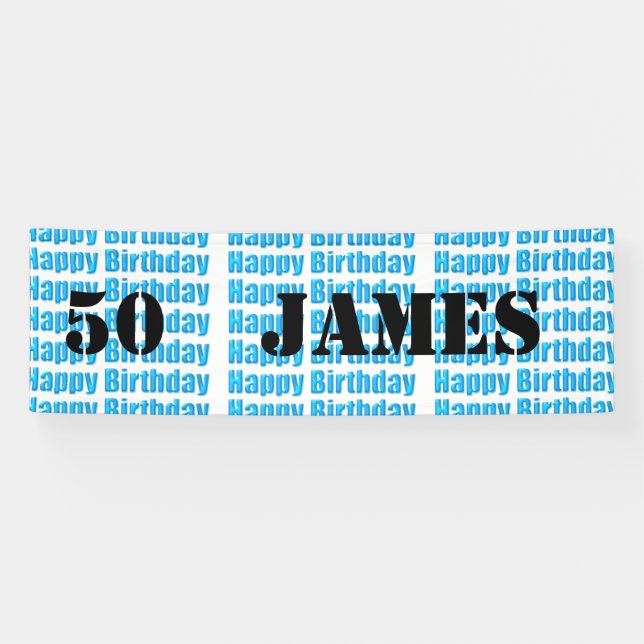 Happy 50th Birthday in Blue personalized Banner (Horizontal)