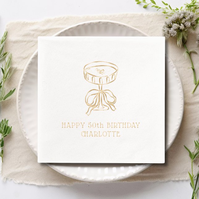 Happy 50th Birthday Martini Bow Personalized Foil Napkins (Creator Uploaded)