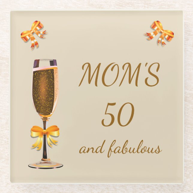 Happy 50th Birthday Mom Glass Coaster (Front)